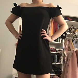 Black petite off the shoulder dress!